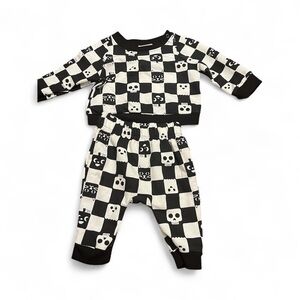 Kids Skull and Cat Checkered Pajama Set